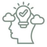 Head silhouette with lightbulb and heart symbol, representing clarity, insight, and emotional awareness supported by Neurofeedback